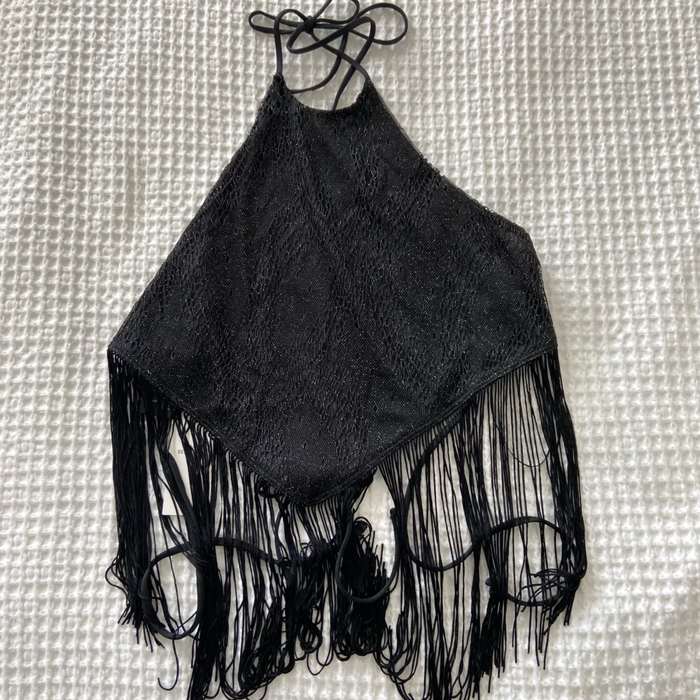 Urban outfitters Ecote Black Fringe Top S